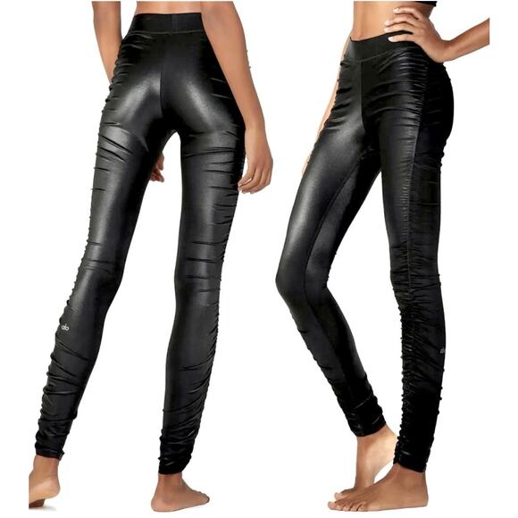 Alo Faux Leather Black Scrunched Leggngs size XS